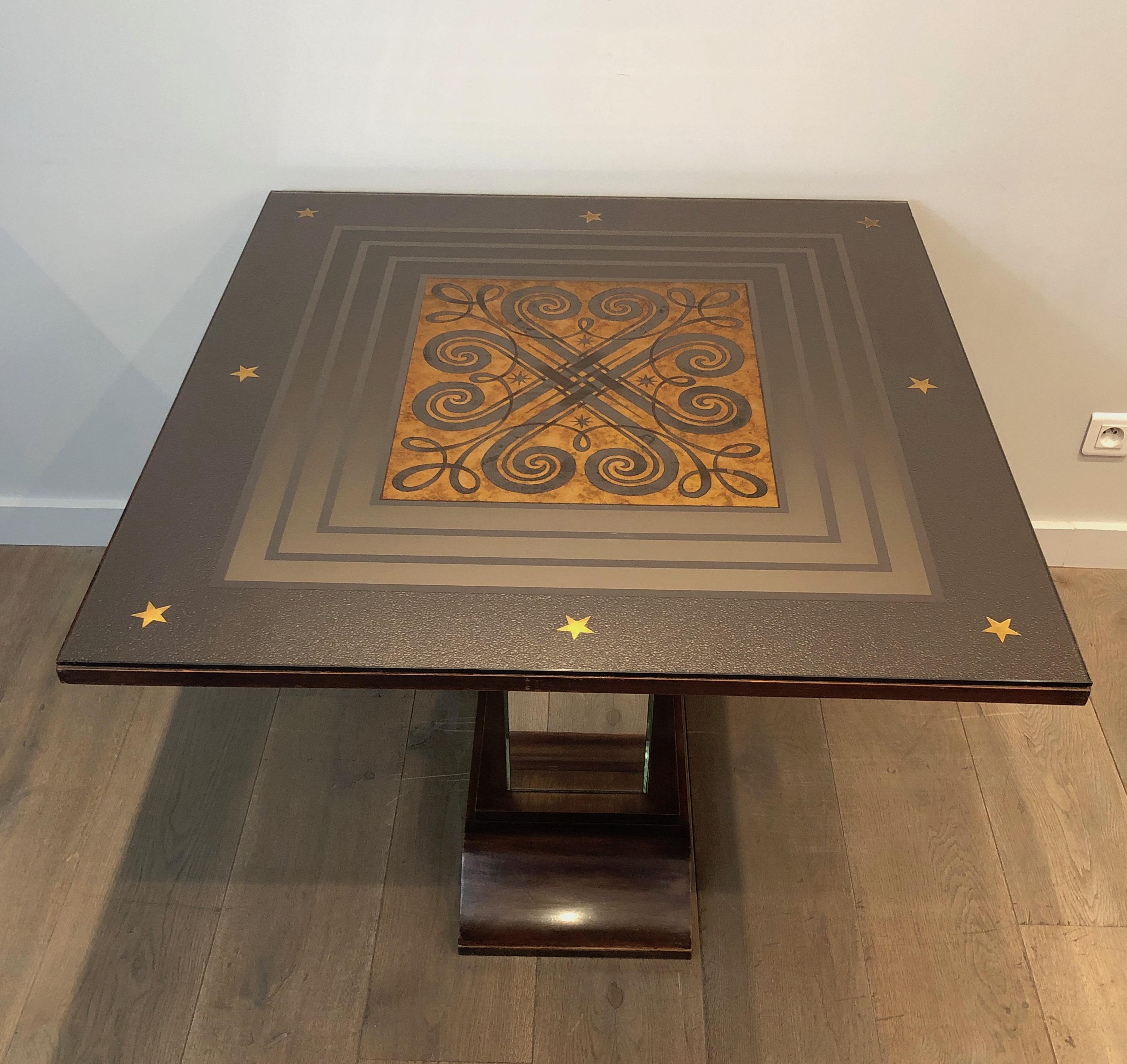 Art Deco Table with Engraved Mirror in the Style of Jules Leleu and Max Ingrand For Sale 8