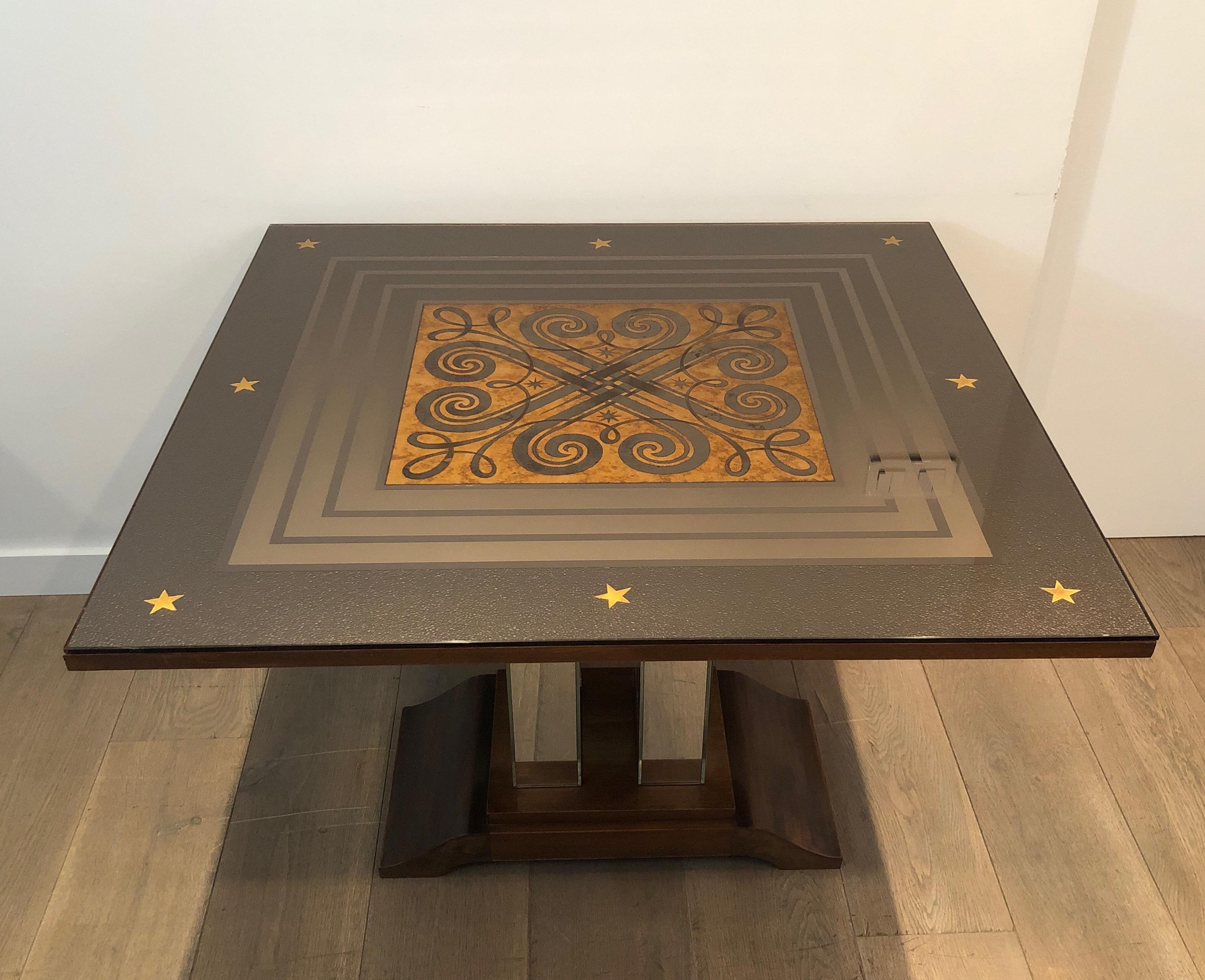 Art Deco Table with Engraved Mirror in the Style of Jules Leleu and Max Ingrand For Sale 12