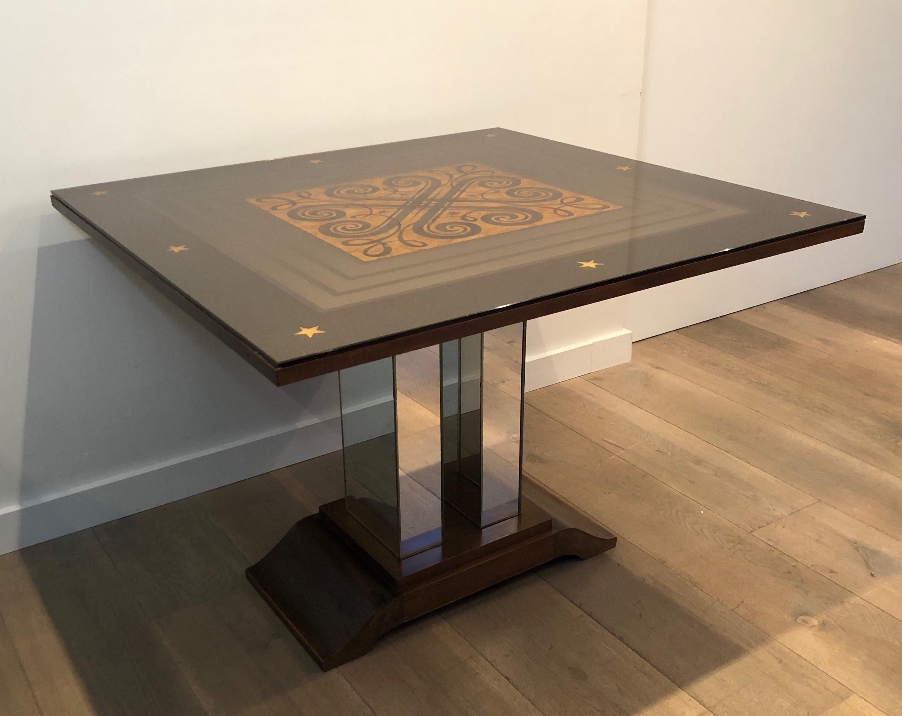 Art Deco Table with Engraved Mirror in the Style of Jules Leleu and Max Ingrand For Sale 13
