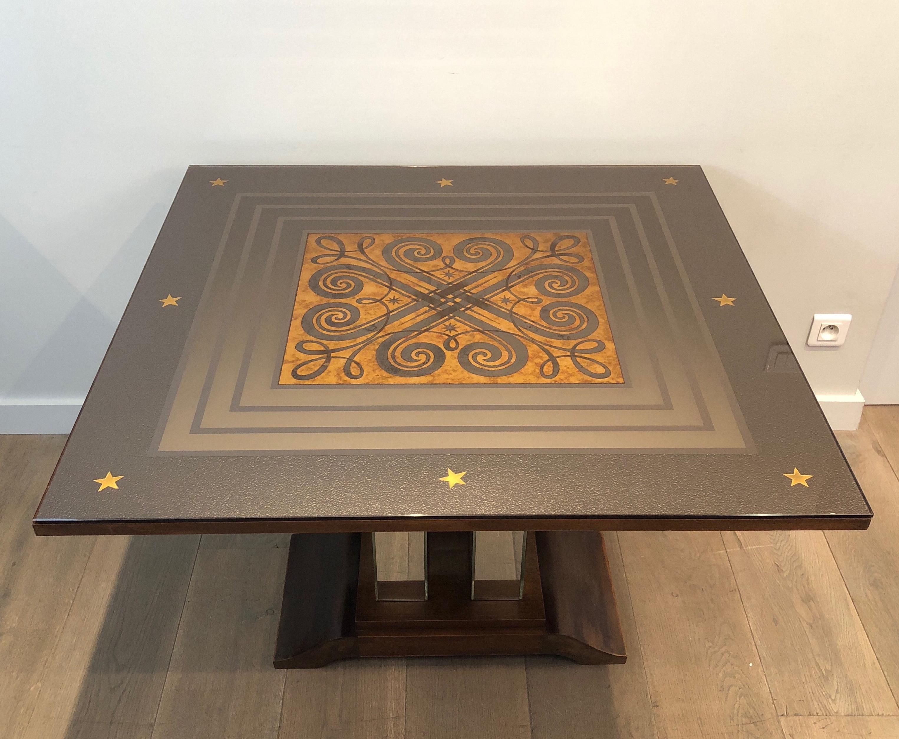 Mid-20th Century Art Deco Table with Engraved Mirror in the Style of Jules Leleu and Max Ingrand For Sale