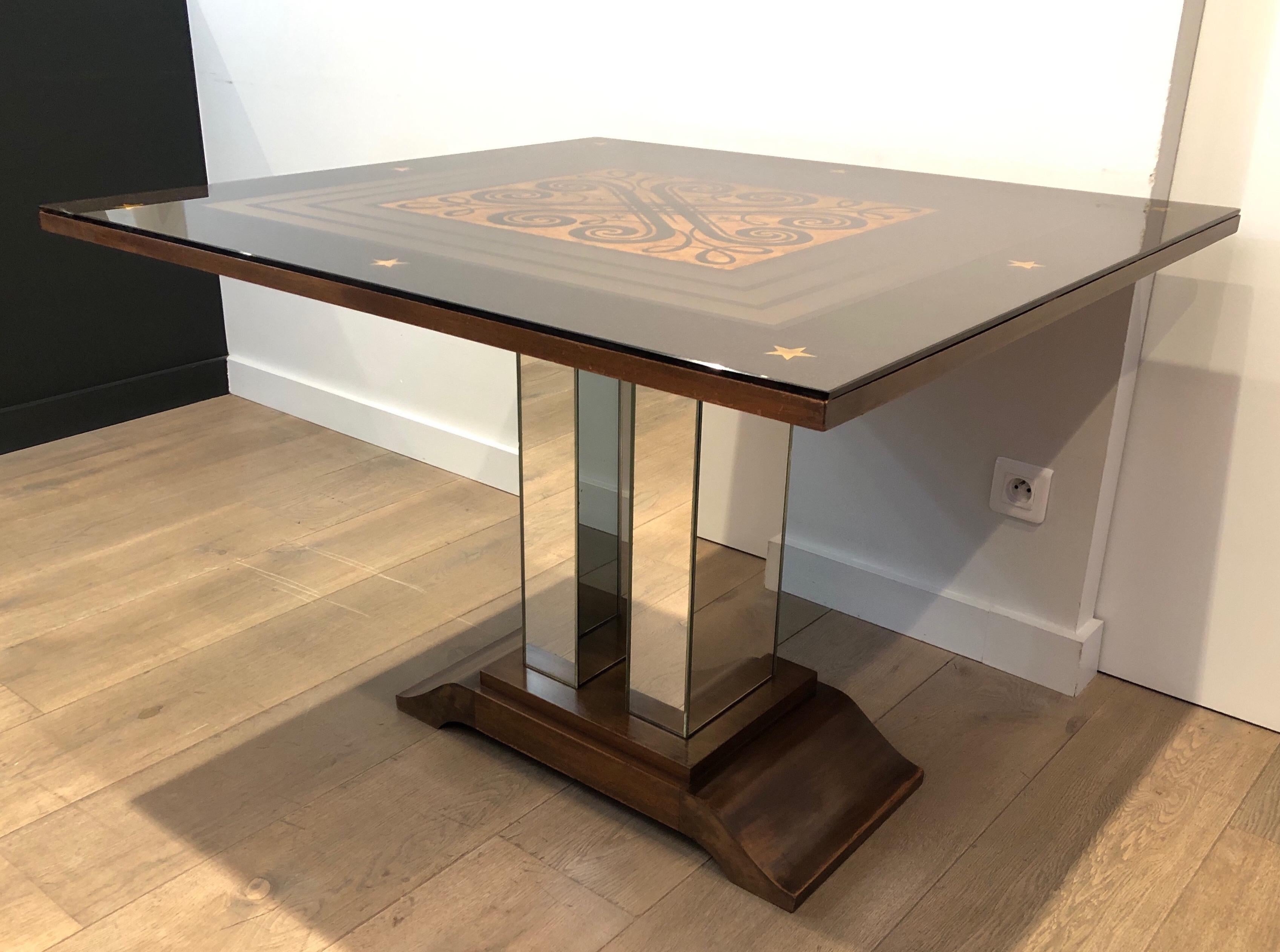 Art Deco Table with Engraved Mirror in the Style of Jules Leleu and Max Ingrand For Sale 1