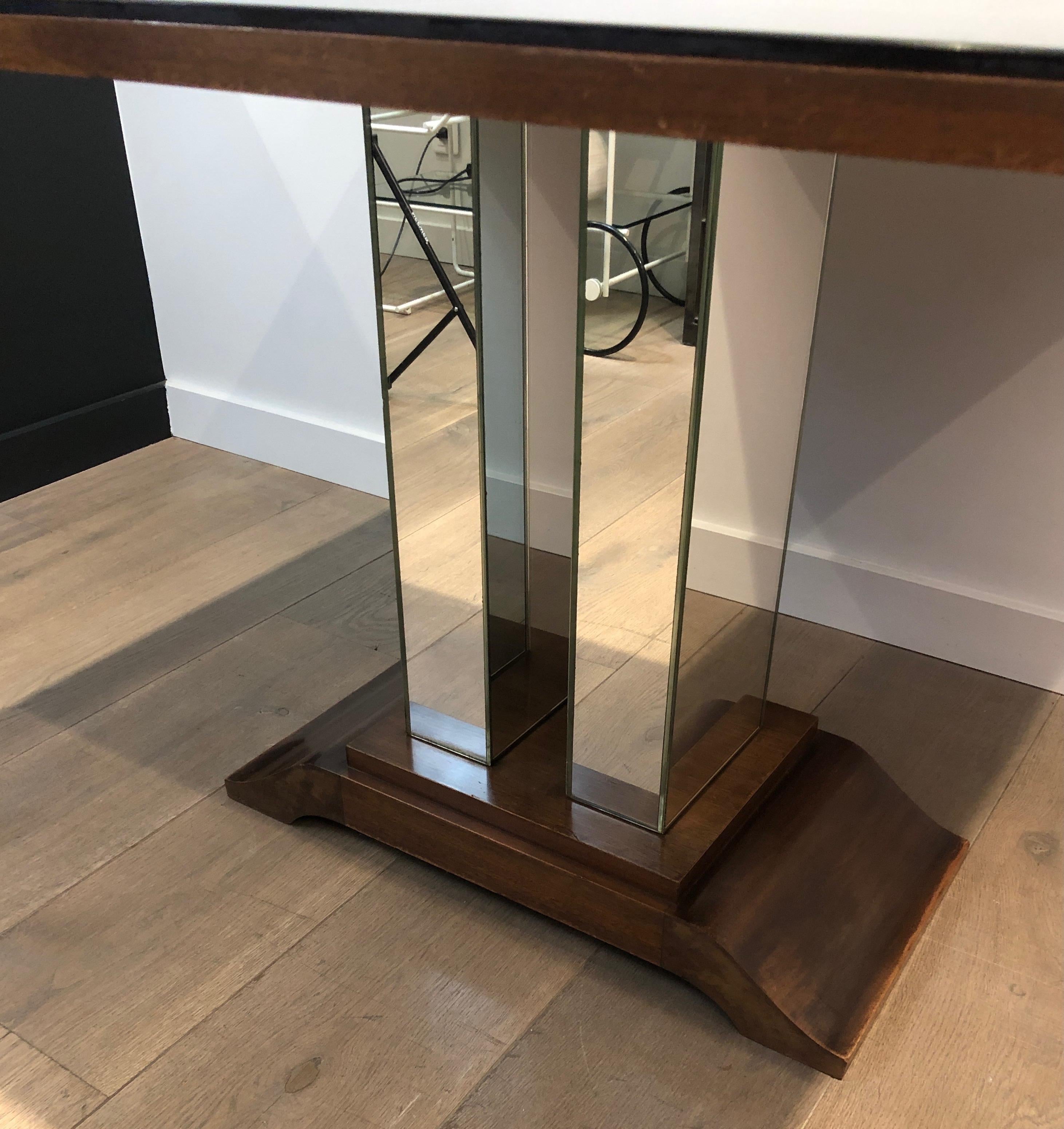 Art Deco Table with Engraved Mirror in the Style of Jules Leleu and Max Ingrand For Sale 1