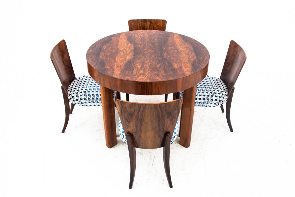 Czech Art Deco table with four chairs designed by J. Halabala. After renovation, 1930s