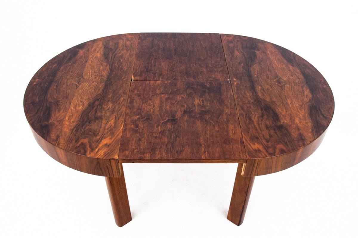 Walnut Art Deco table with four chairs designed by J. Halabala. After renovation, 1930s