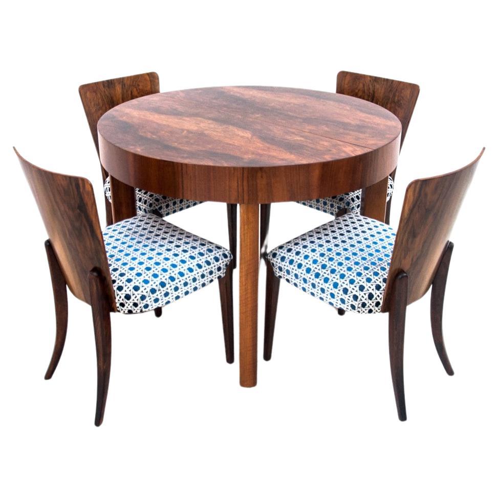 Art Deco table with four chairs designed by J. Halabala. After renovation, 1930s
