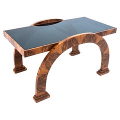 Art Deco Table with Glass Top, Poland, 1950s, Renovated Vintage Art Deco Table with Glass Top, Poland, 1950s, Renovated