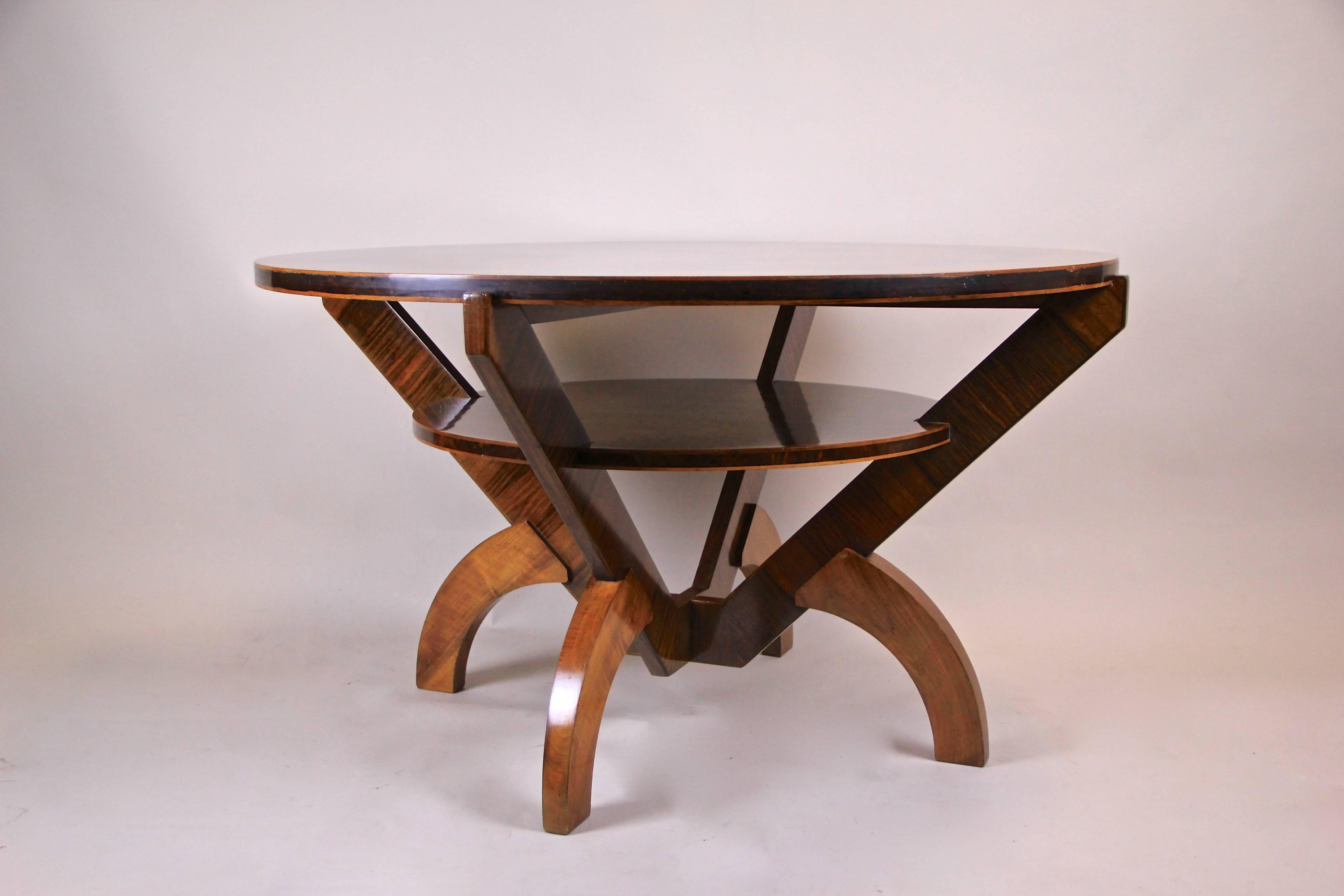 Veneer Art Deco Table with Marquetry Work by A. Herrgesell, Austria, circa 1925