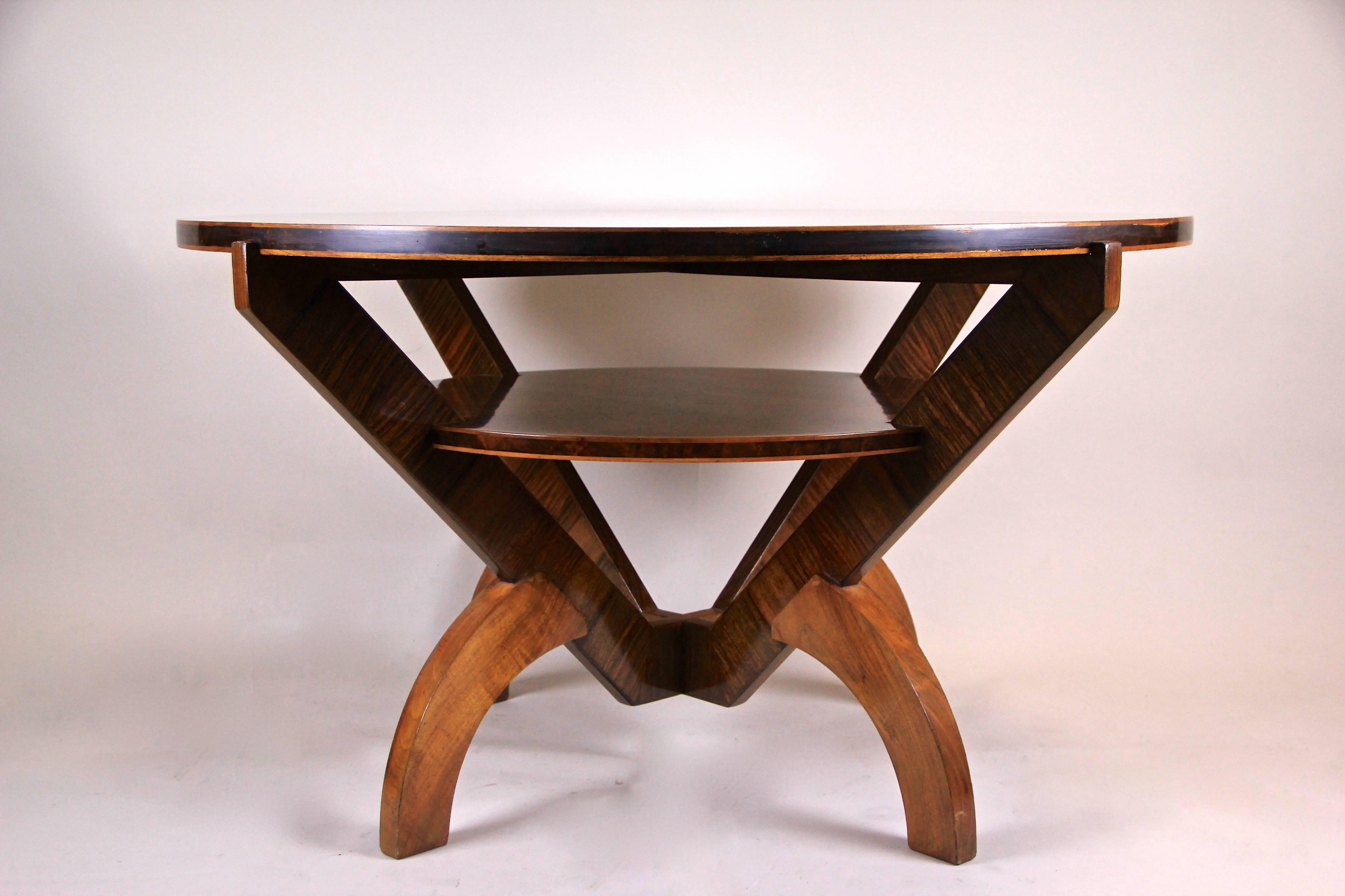 Macassar Art Deco Table with Marquetry Work by A. Herrgesell, Austria, circa 1925