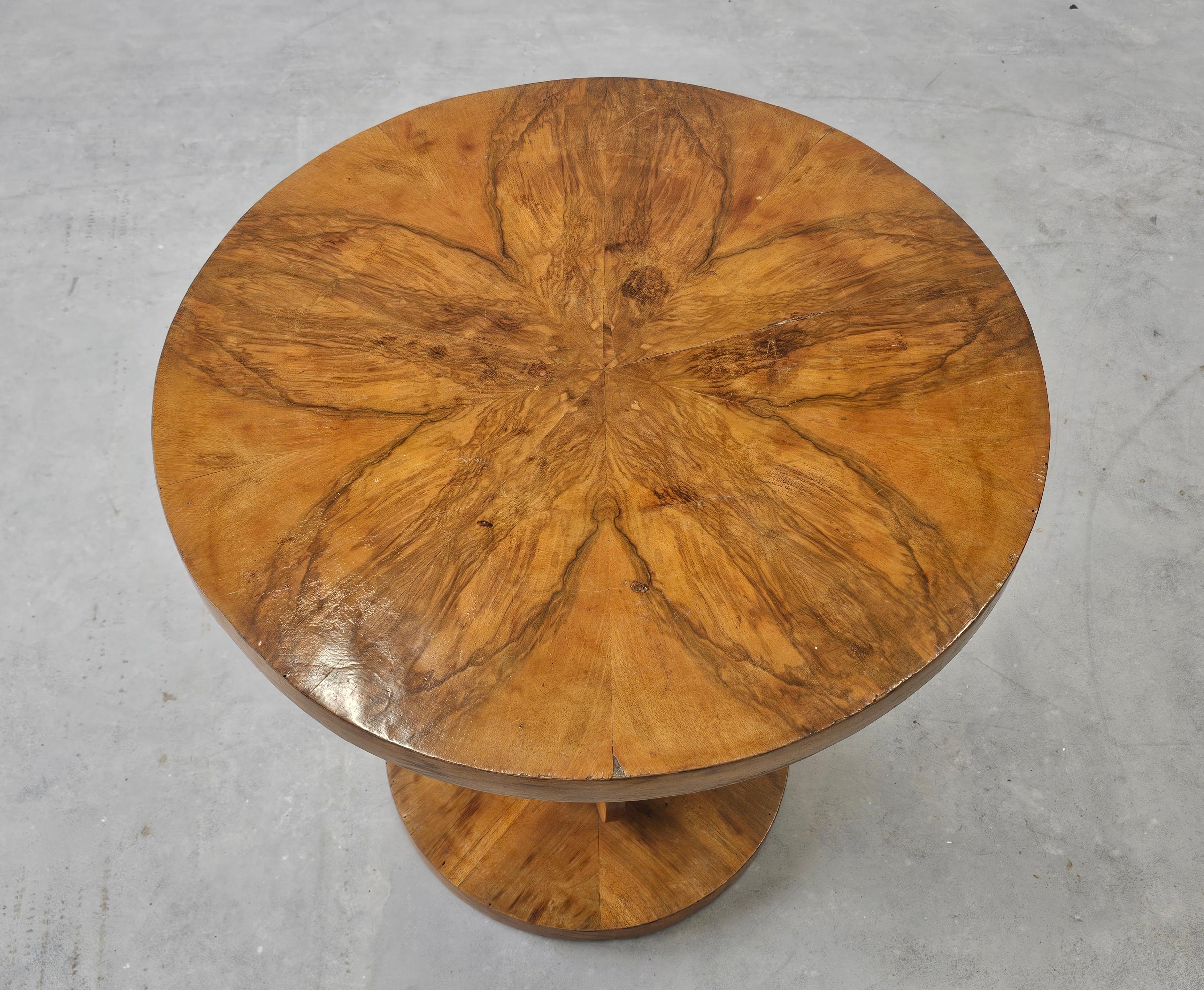 Wood Art Deco Table with the unique floral pattern top and stand, Hungary 1930s For Sale