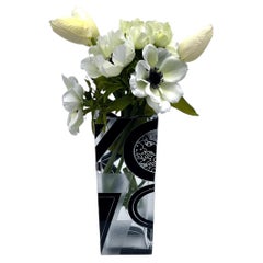 Art Deco Tall Black Enamel Glass & Etched Vase, c1935