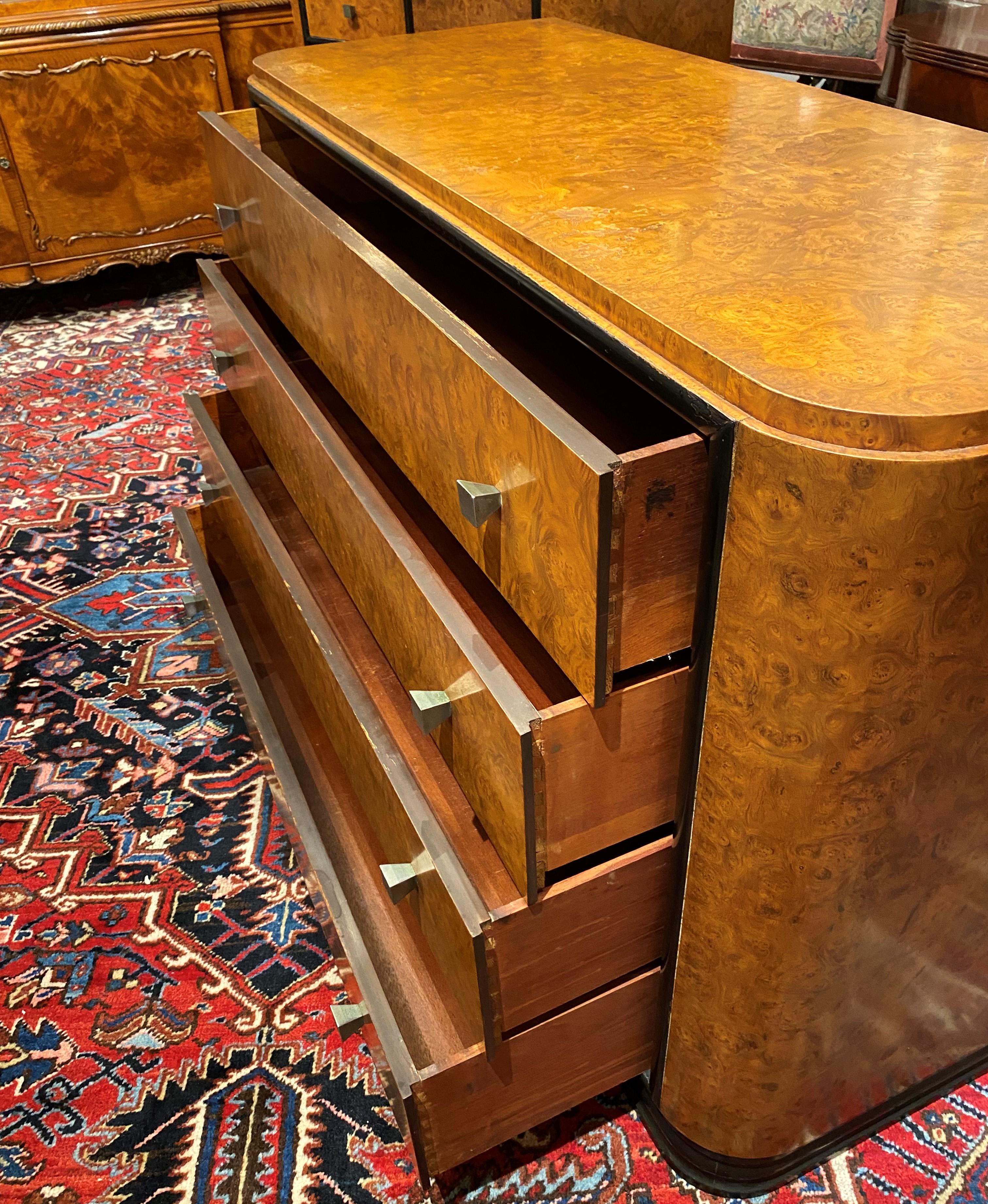 Art Deco Tall Chest and Dresser with Carpathian Elm Burl Veneers 7