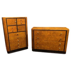 Art Deco Tall Chest and Dresser with Carpathian Elm Burl Veneers