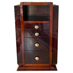 Art Deco tall chest of drawers, rosewood and mahagony veneered