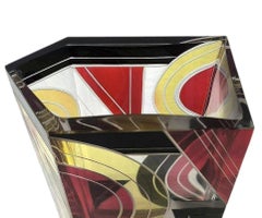 Art Deco Tall Geometric Enamel Decorated Glass Vase, c1930