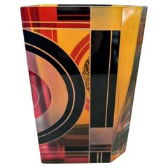 Große geometrische Emaille-Vase im Art déco-Stil mit Dekoration aus Glas, um 1930