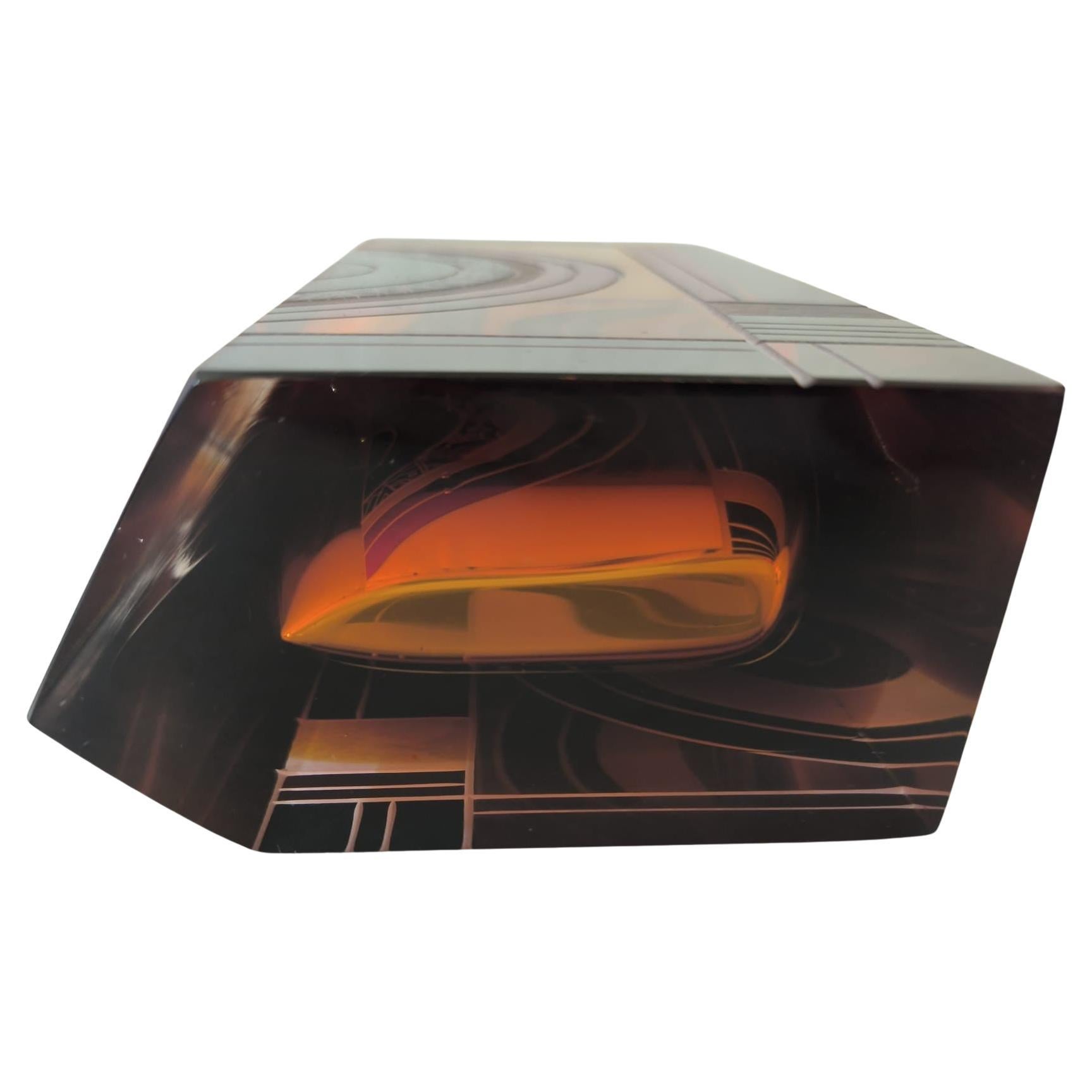 Ceco Vaso alto in vetro decorato con smalto geometrico Art Decor, 1930 ca. in vendita
