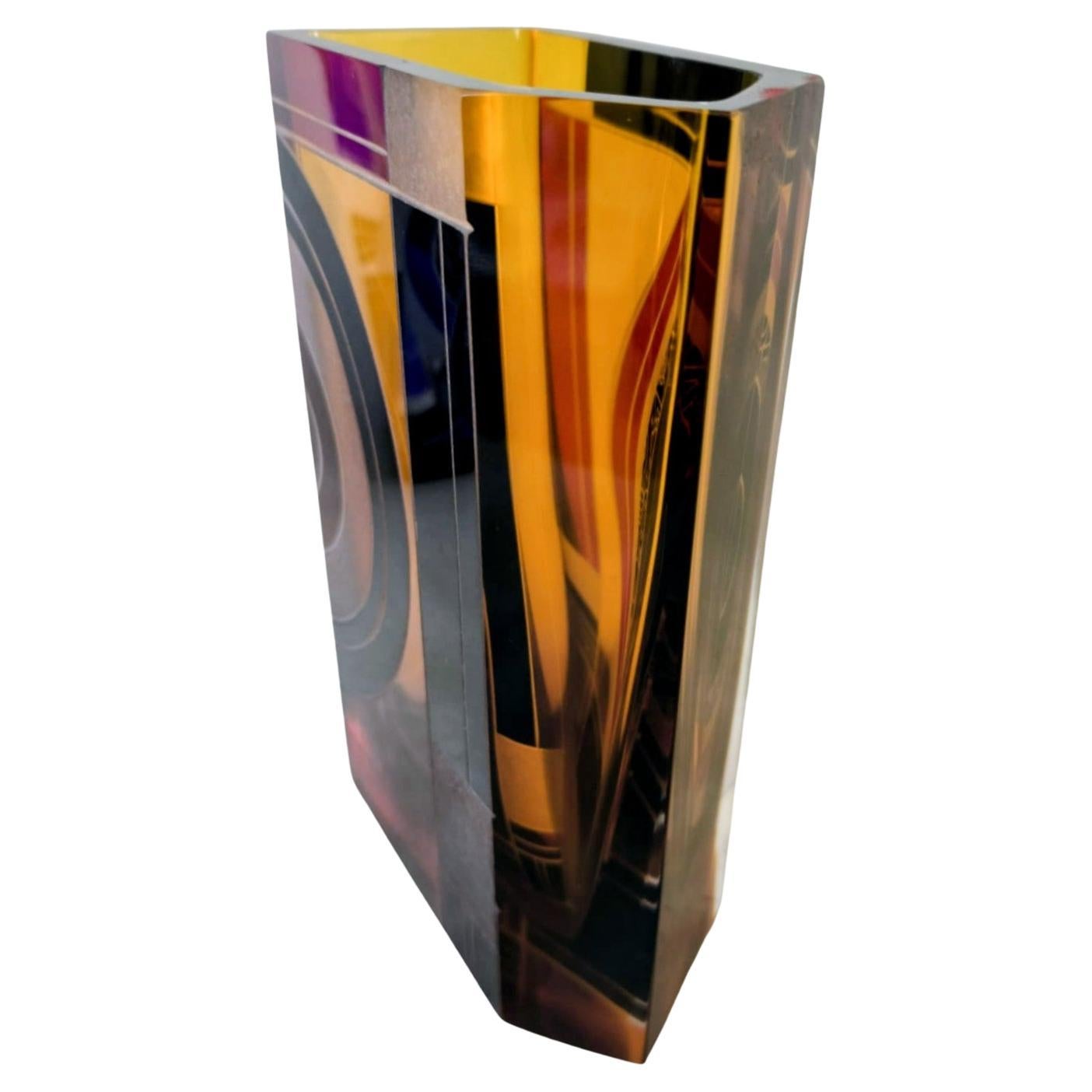 XX secolo Vaso alto in vetro decorato con smalto geometrico Art Decor, 1930 ca. in vendita