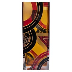 Art Deco Tall Geometric Enamel Decorated Glass Vase, c1930