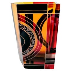 Große geometrische Emaille-Vase im Art déco-Stil mit Dekoration aus Glas, um 1930