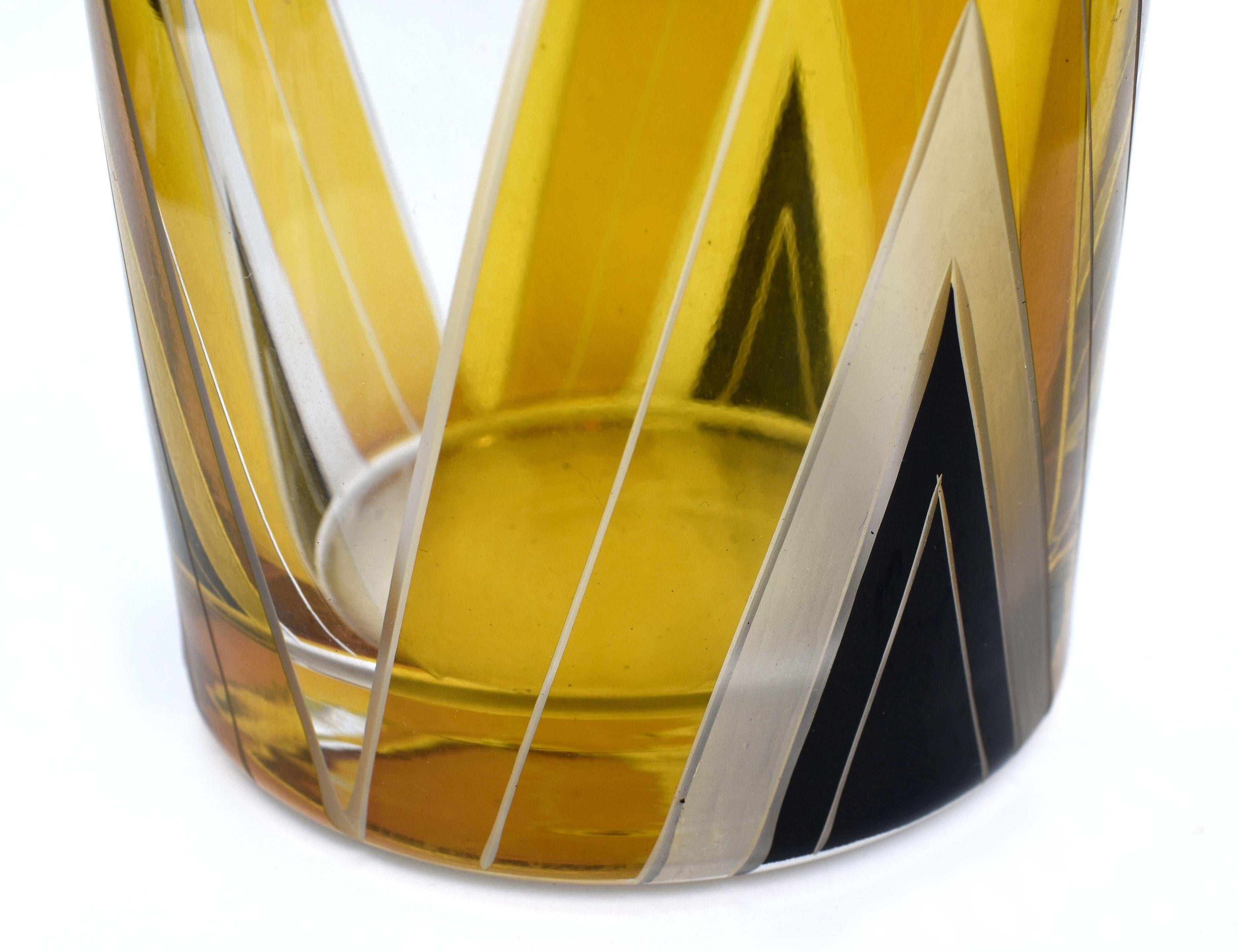 Große geätzte Art-Déco-Vase aus Glas und Emaille von Karl Palda, um 1930 im Angebot 2