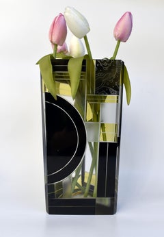 Grand vase Art Déco en verre et émail gravé par Karl Palda, République tchèque, vers 1930