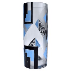 Art Deco Tall Glass & Enamel Etched Vase by Karl Palda Czech Republic circa 1930