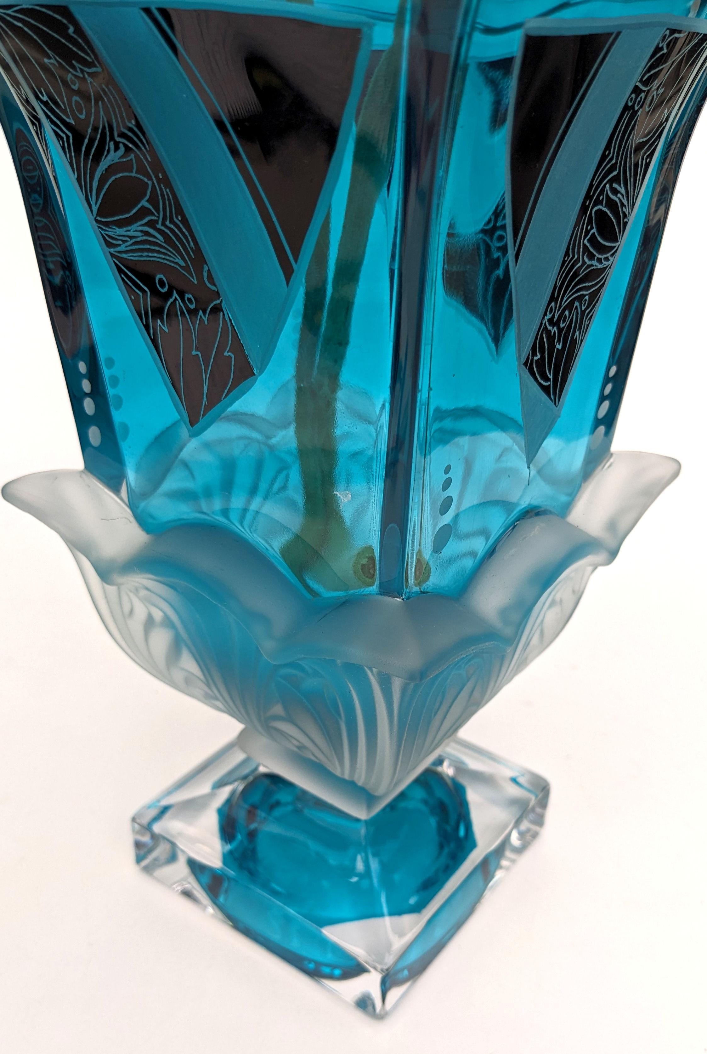Art Deco Tall Glass & Enamel Etched Vase, Czech Republic, C1930 For Sale 5