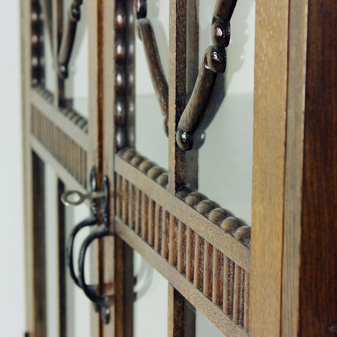 Art Deco Tall Showcase in Oak and Glass, Czechoslovakia, 1910s 9