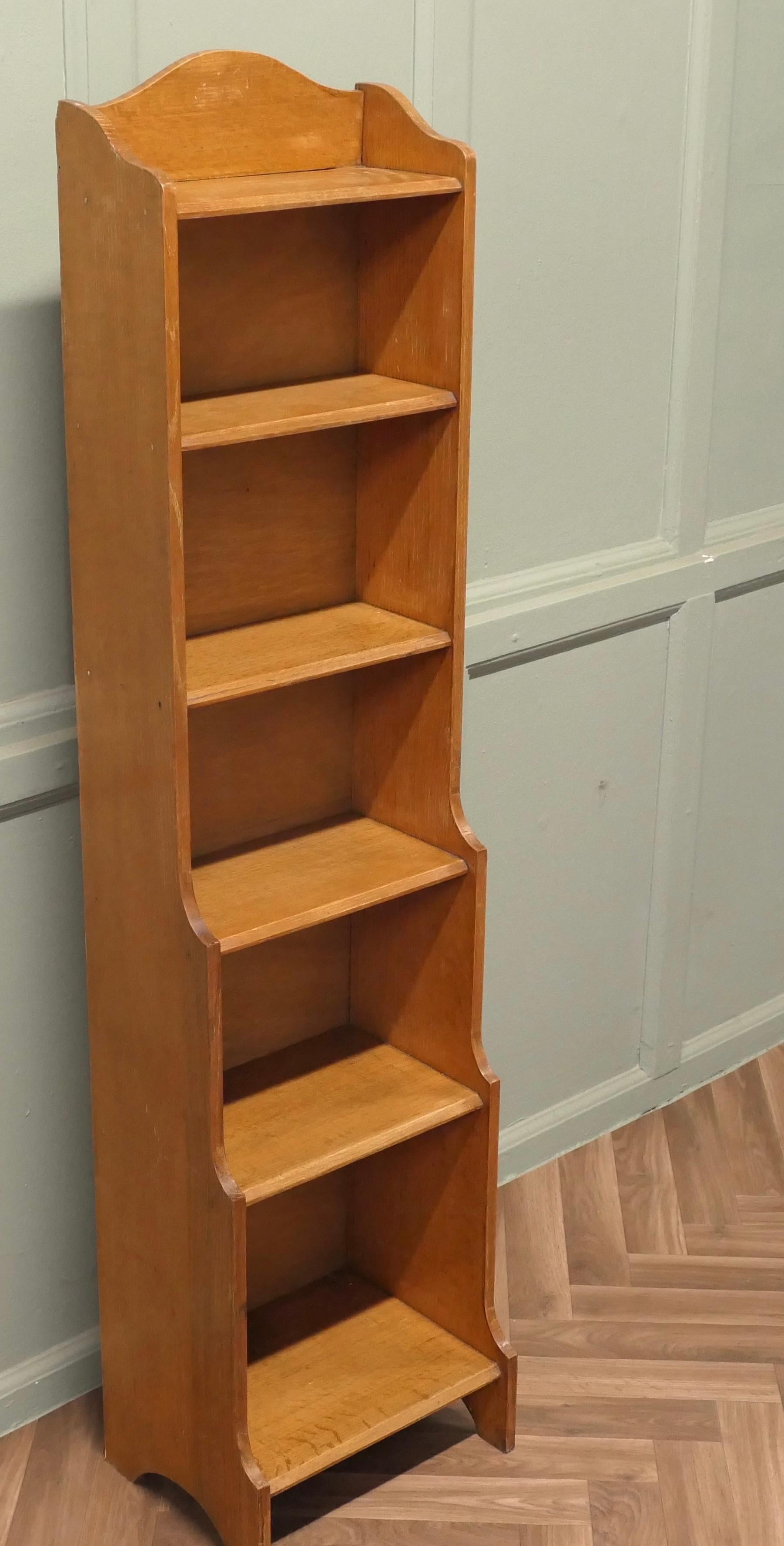 Early 20th Century Art Deco Tall Slim Golden Oak Bookcase. For Sale