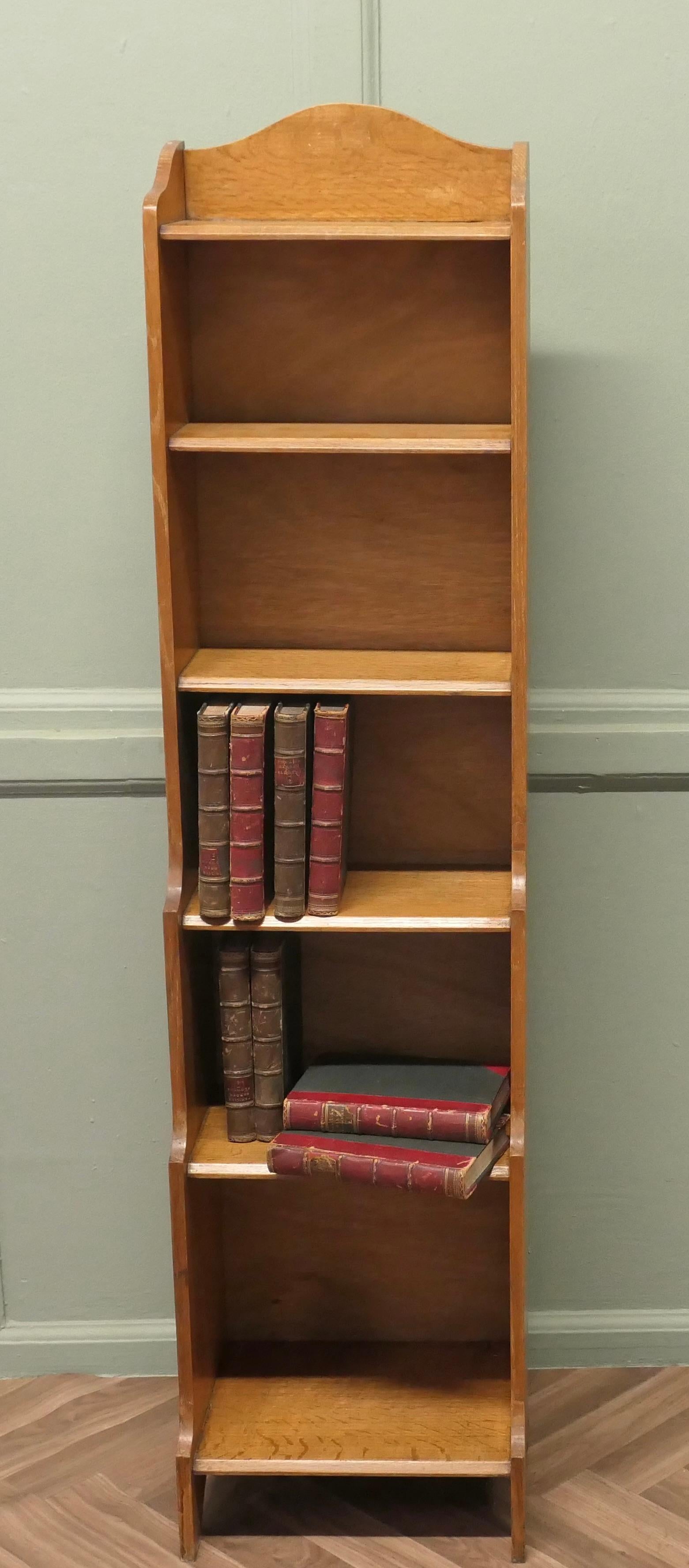 Art Deco Tall Slim Golden Oak Bookcase. For Sale 1