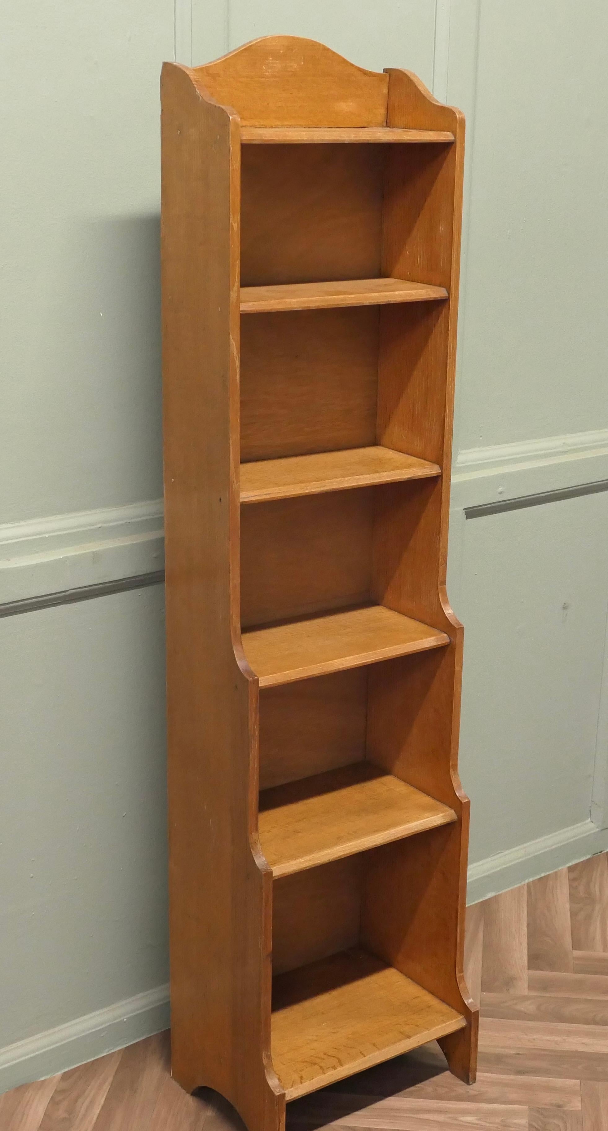 Art Deco Tall Slim Golden Oak Bookcase. For Sale 3