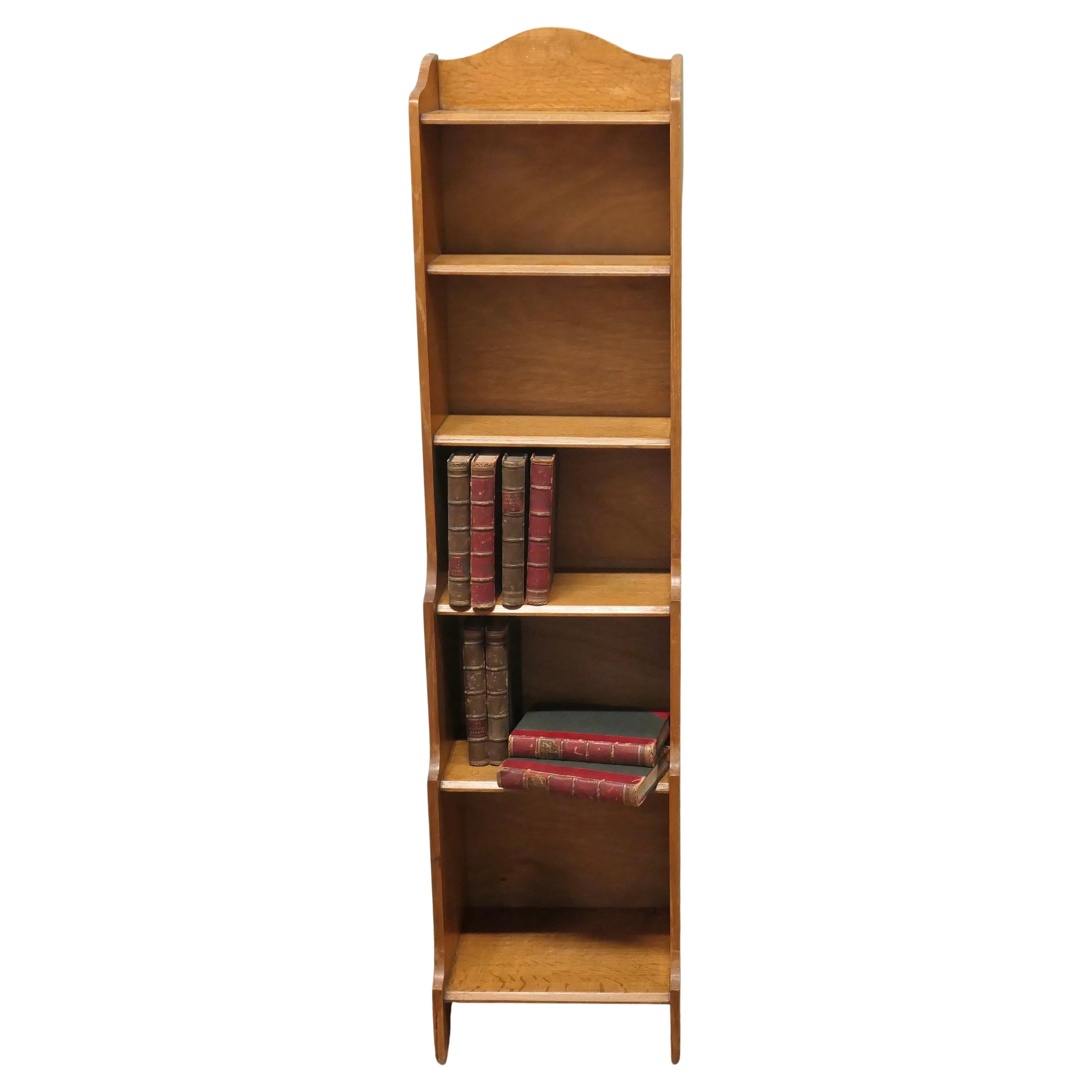 Art Deco Tall Slim Golden Oak Bookcase. For Sale