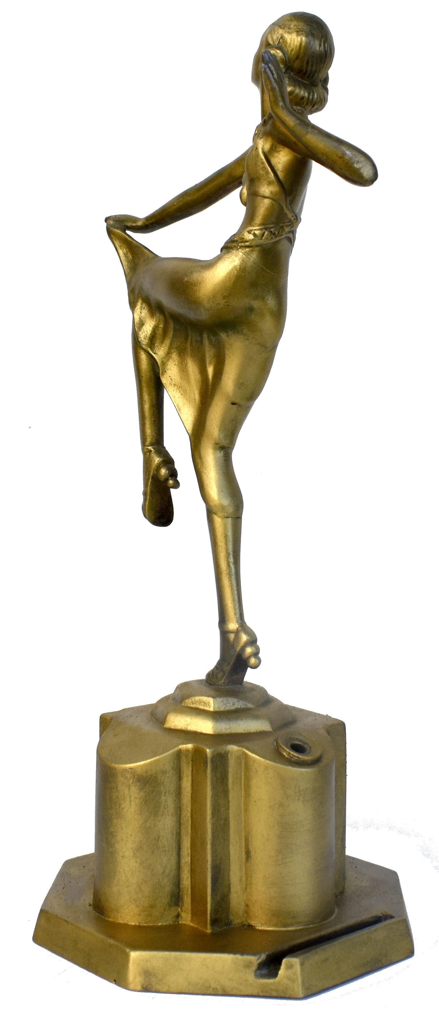 European Art Deco Tall Spelter Female Table Lighter, C1930