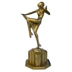 Vintage Art Deco Tall Spelter Female Table Lighter, C1930