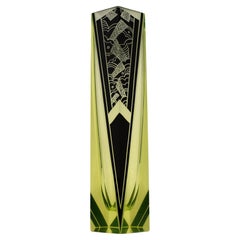 Art Deco Tall Uranium Glass Vase By Karl Palda, c1930