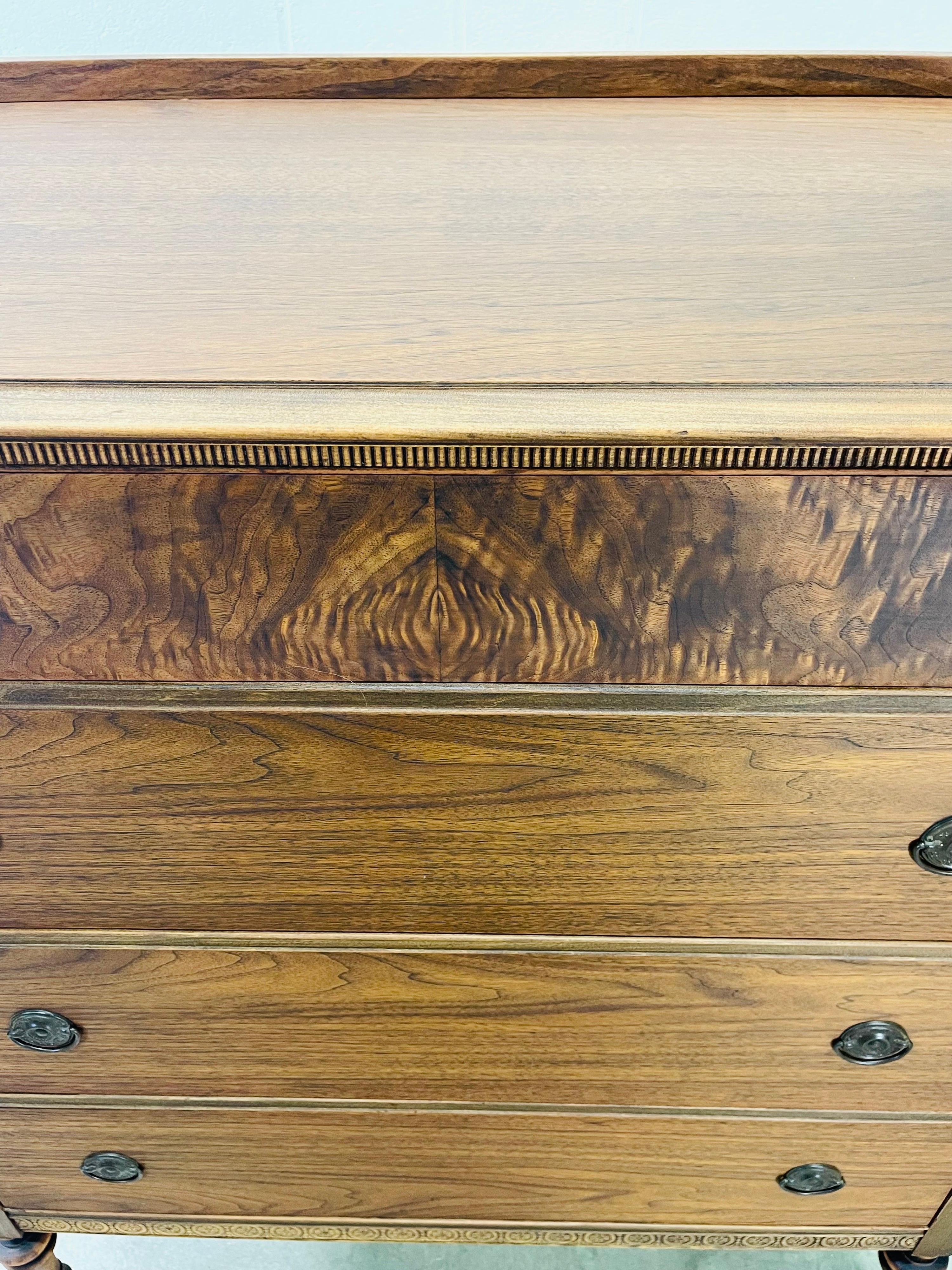 Art Deco Tall Walnut Wood Dresser 5