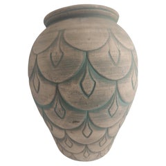 Used Art Deco Tall Yellow Stone Artichoke Leaf Design Vase C 1930