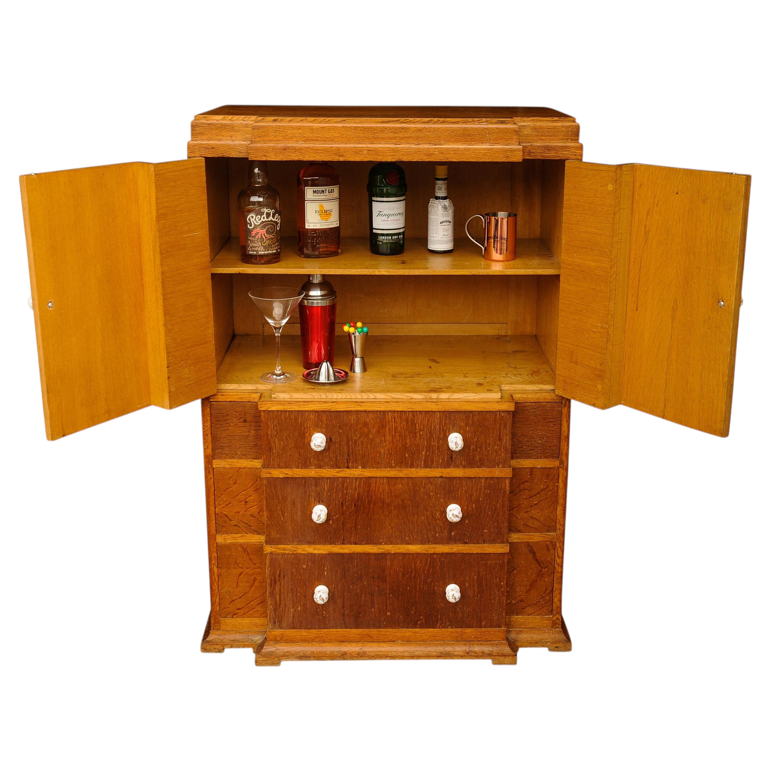 Art Deco Tallboy Cocktail Cabinet, Limed Oak, 1930s by Heal's