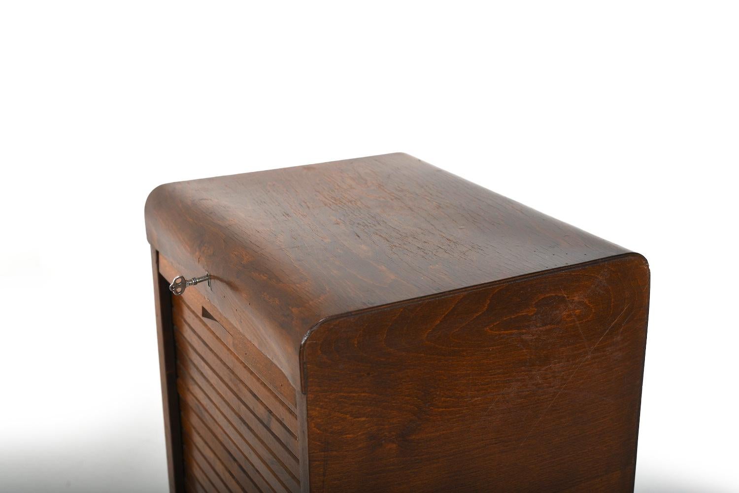 Wood Art Deco Tambour Door File Cabinet, Denmark 1920s For Sale