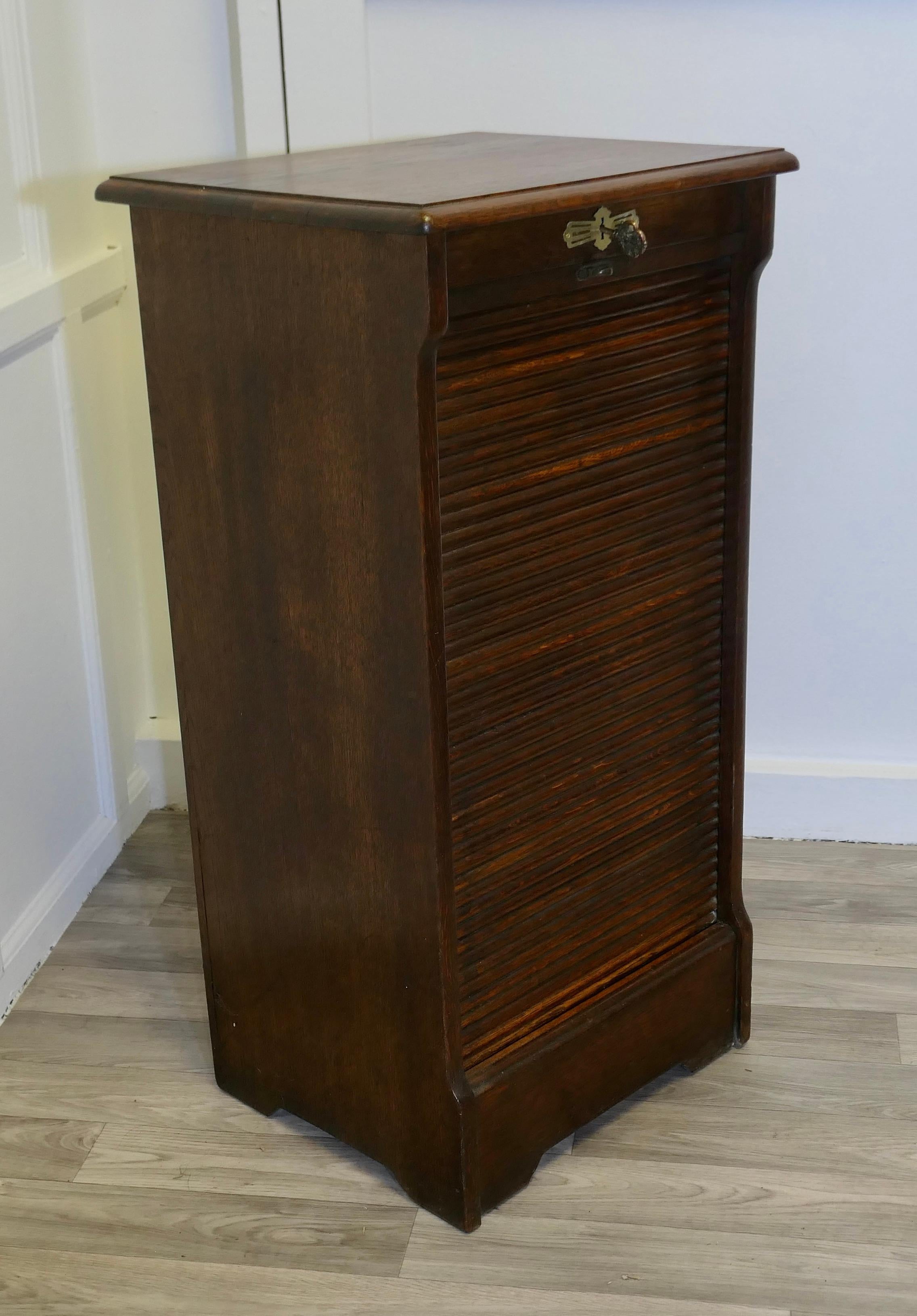 Early 20th Century Art Deco Tambour Fronted Oak  Filing Cabinet For Sale