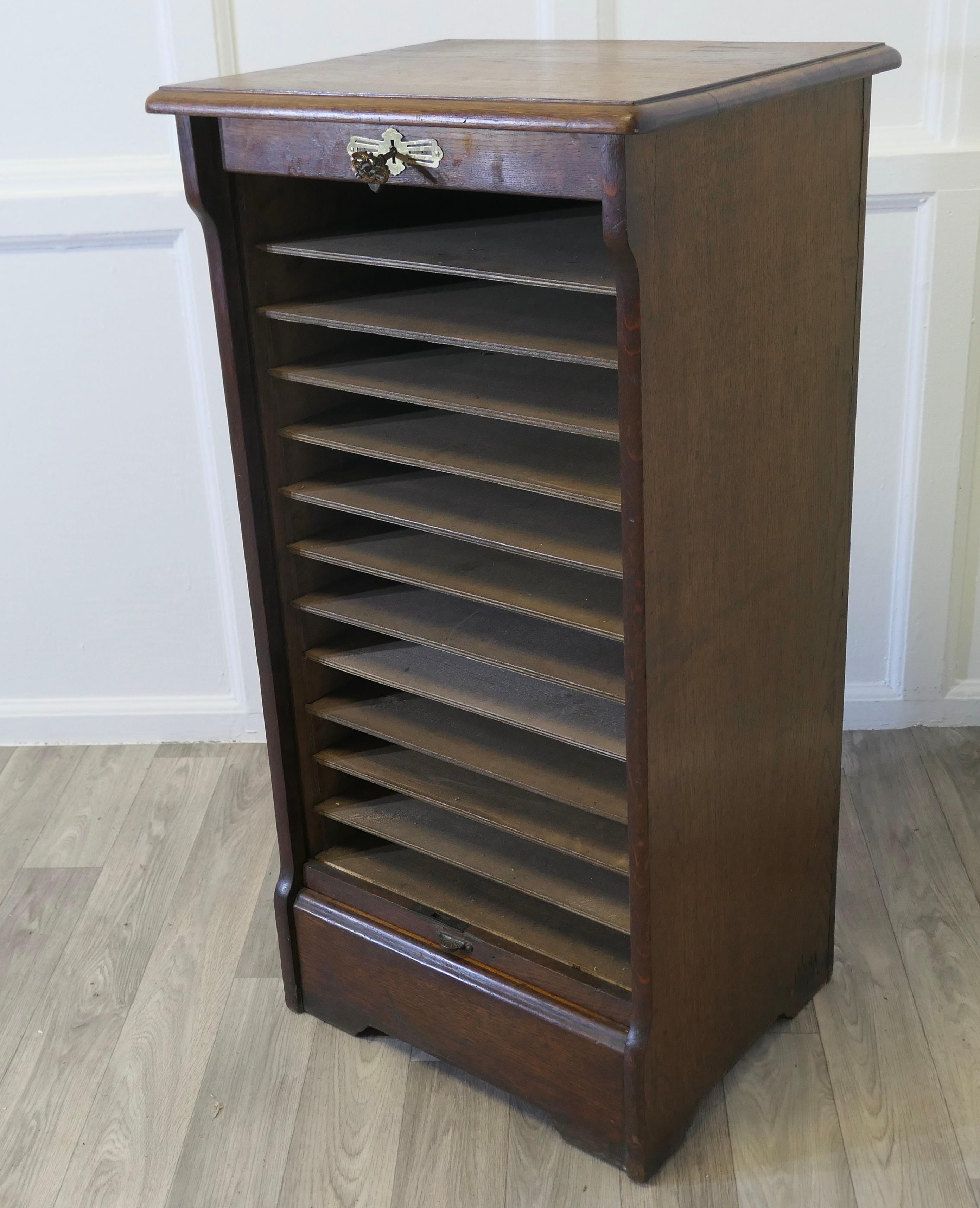Art Deco Tambour Fronted Oak  Filing Cabinet For Sale 2