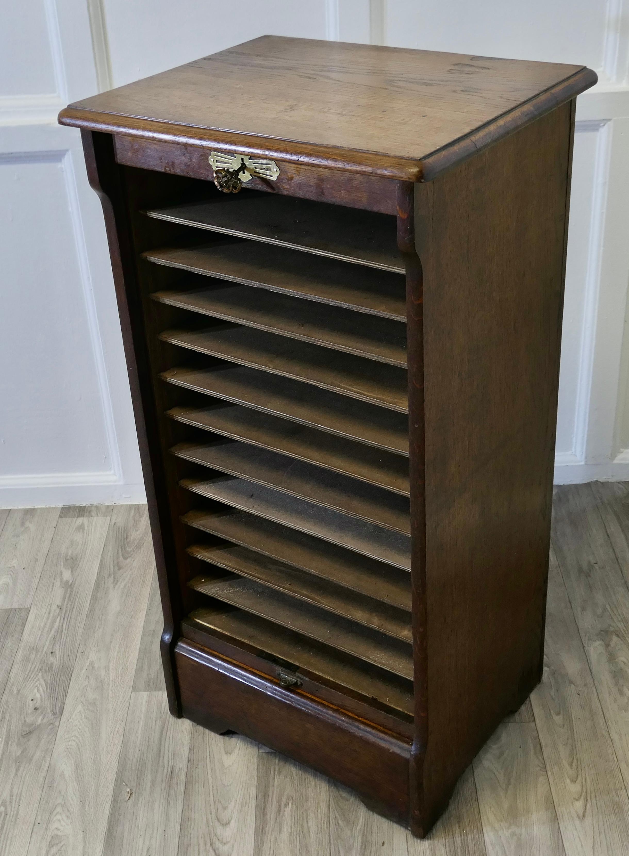 Art Deco Tambour Fronted Oak  Filing Cabinet For Sale 3