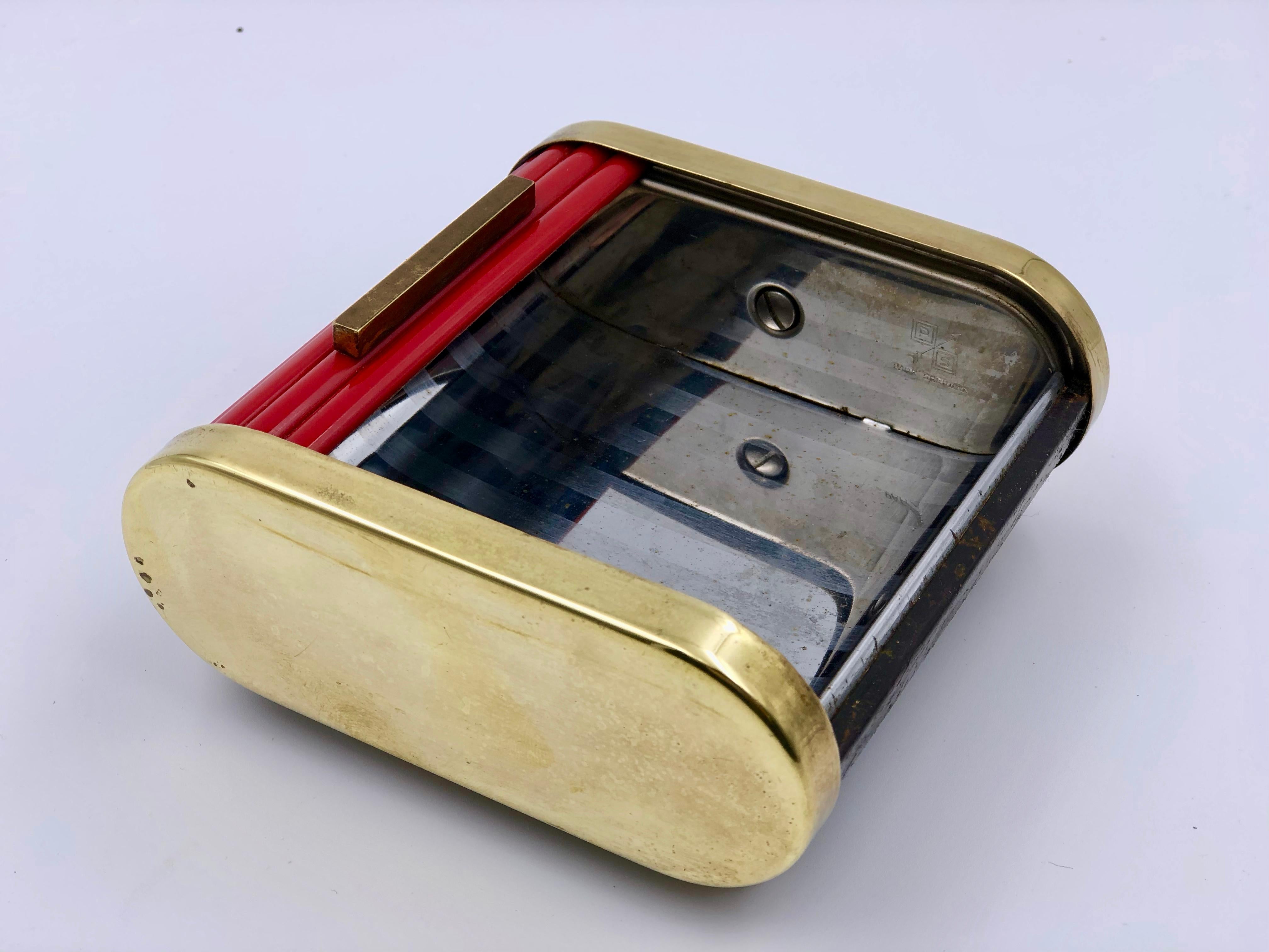 Art Deco Tambour Top Desk Caddy of Red Bakelite and Brass by Park Sherman 3