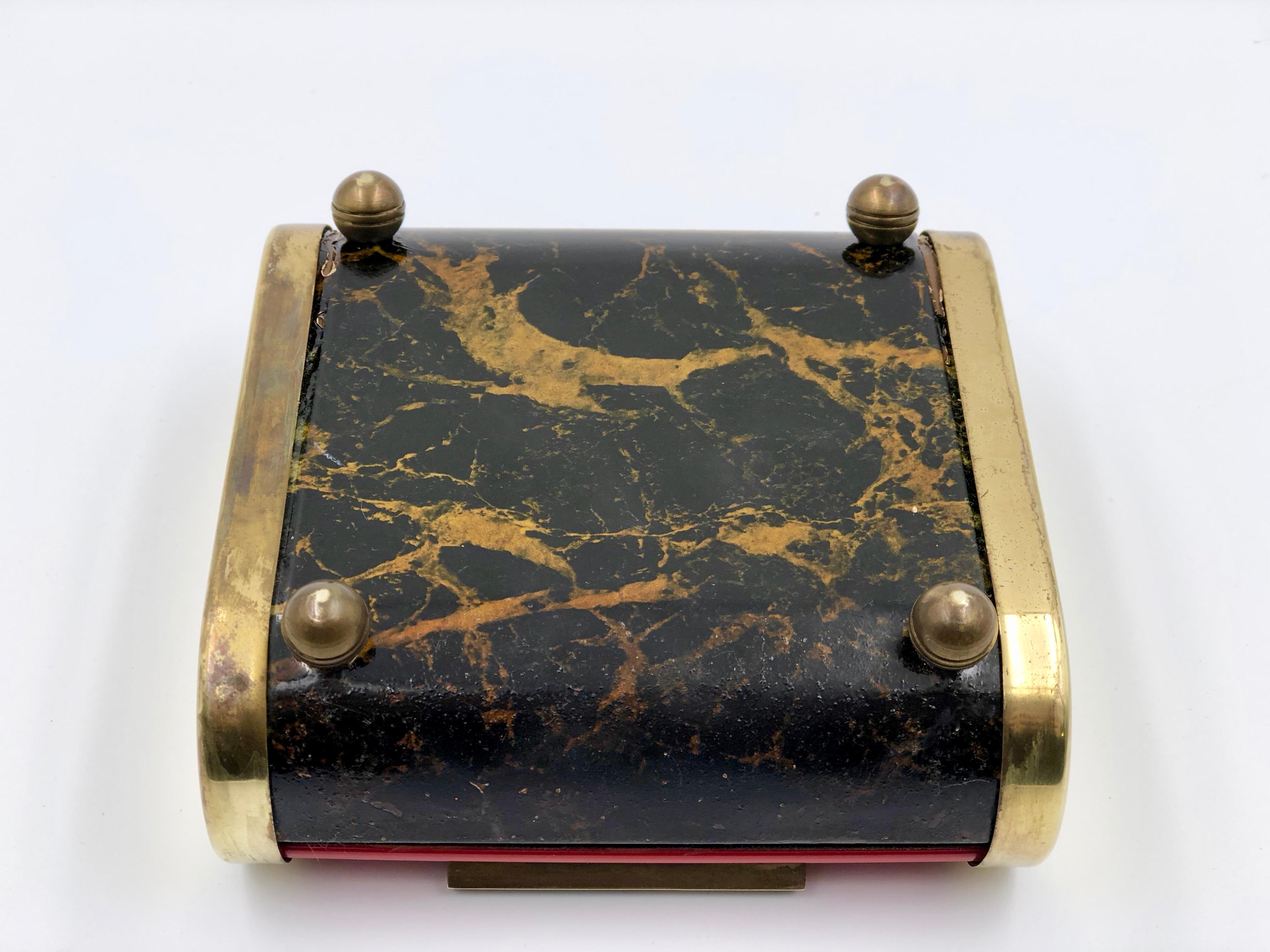 Art Deco Tambour Top Desk Caddy of Red Bakelite and Brass by Park Sherman In Good Condition In Atlanta, GA