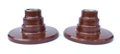 Art Deco Tan Coloured Pair Of Bakelite Candlesticks, c1930