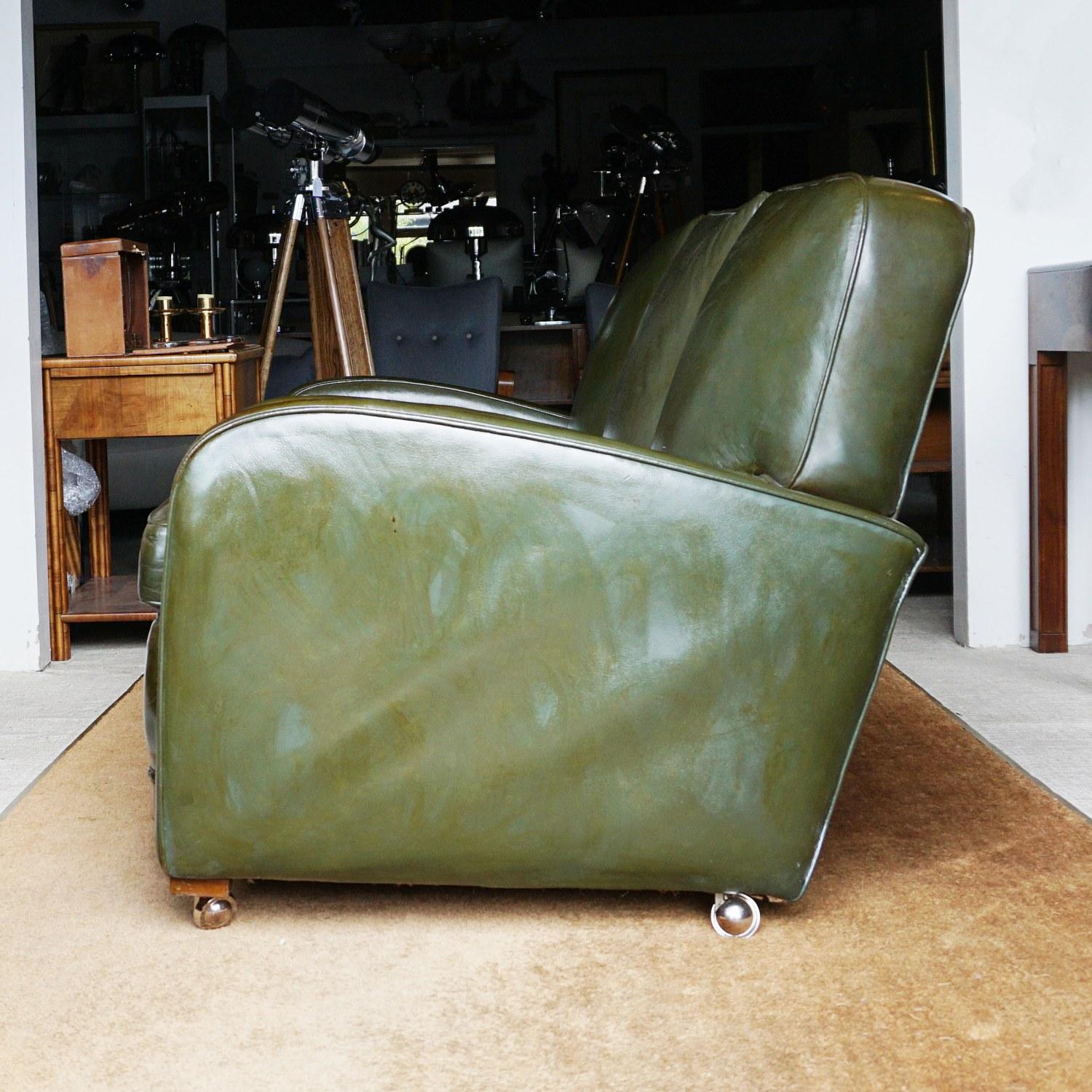 Leather Art Deco Tank Sofa Attributed to Heal's of London