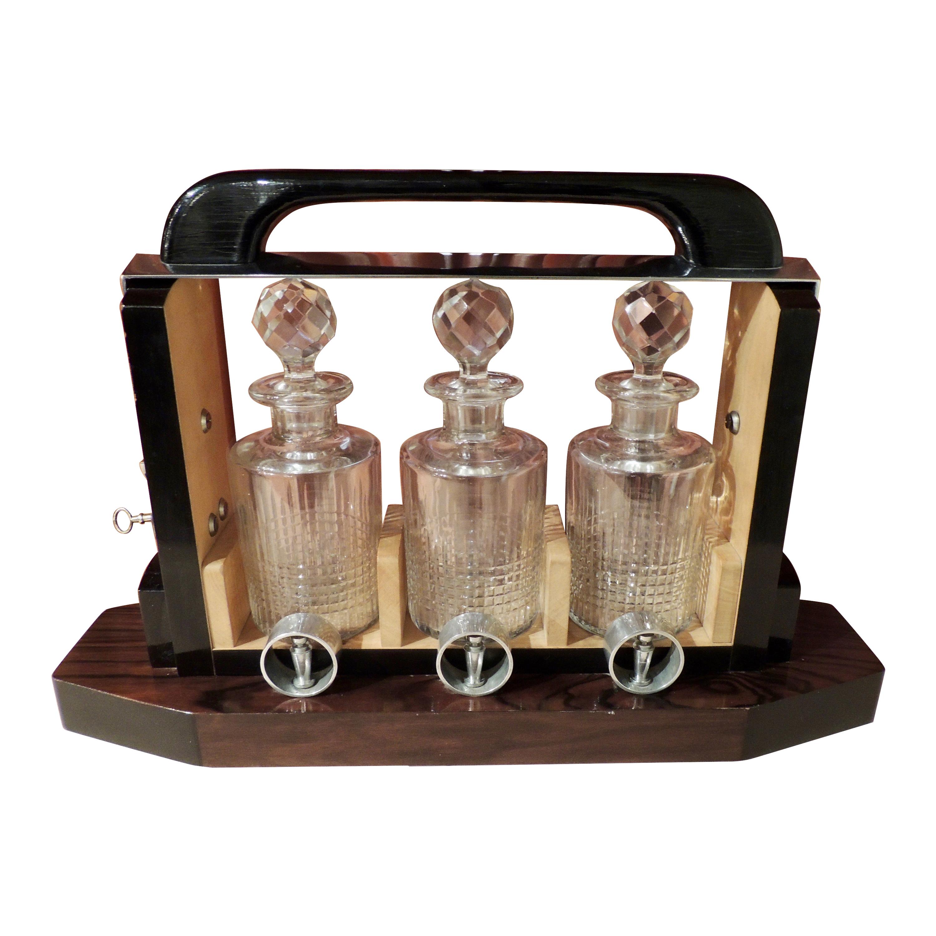 Art Deco Tantalus Decanter Set in Crystal, Wood and Chrome