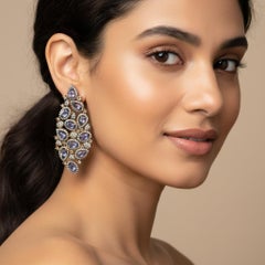 Art Deco Tanzanite and Diamond Openwork Drop Earrings in Silver and 18K Gold