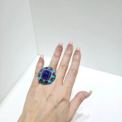 Art Deco Tansanit & Smaragd 35.2 Karat und 0,57 Karat natürlicher Diamantring aus Silber