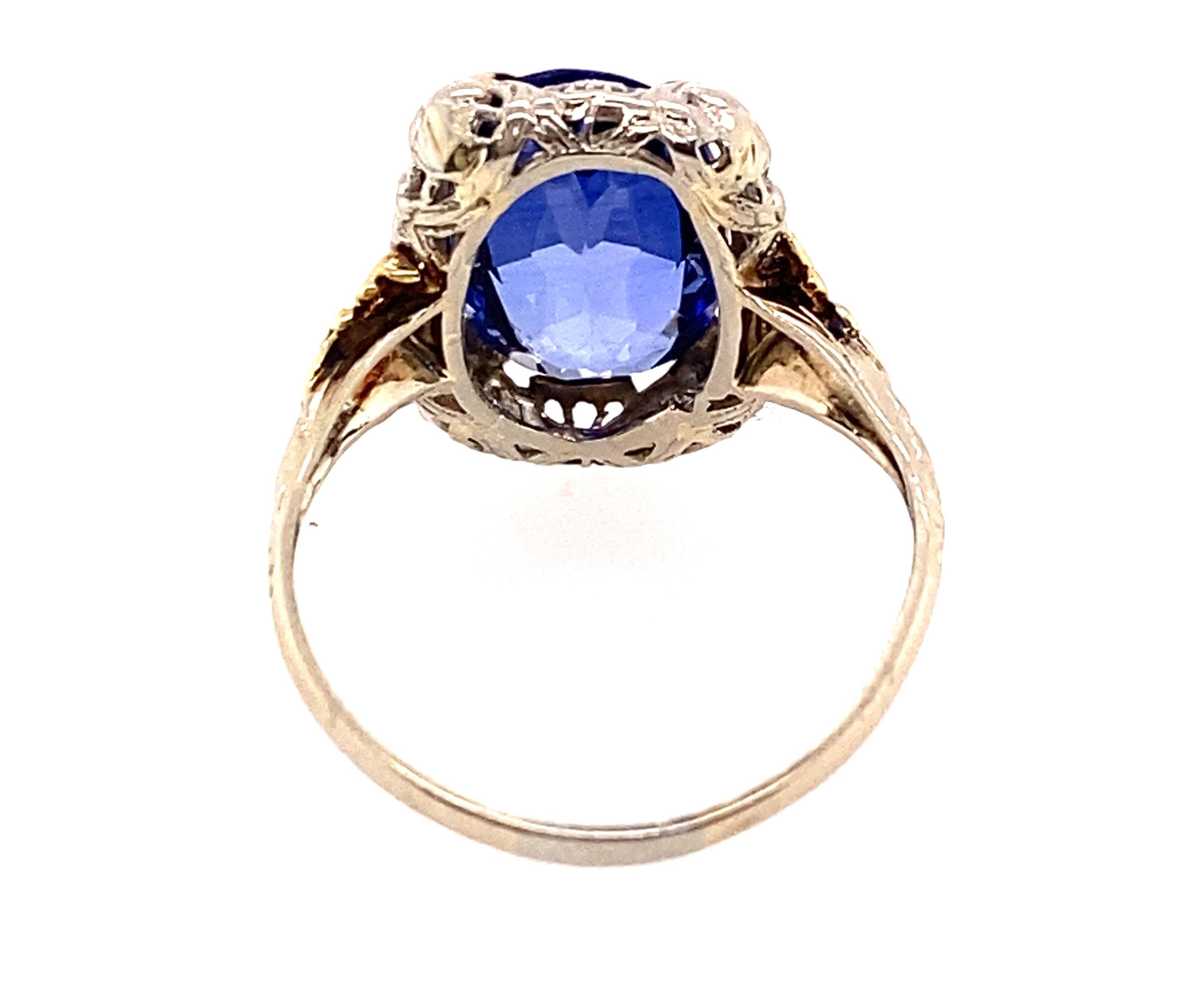 Art Deco Tansanit Ring 8,50 Karat Oval Grünes Gold Blätter 14K Vintage Antik im Zustand „Gut“ in Dearborn, MI